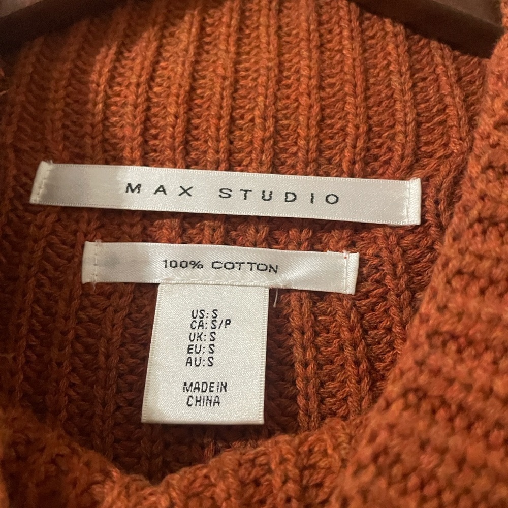 Max Studio Rust Orange Ribbed Mock Neck Cotton Sweater - Small - Picture 3 of 5